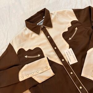 Drysdales Mens Western Pearl Snap Shirt Brown Cream CCM-5107 LT New